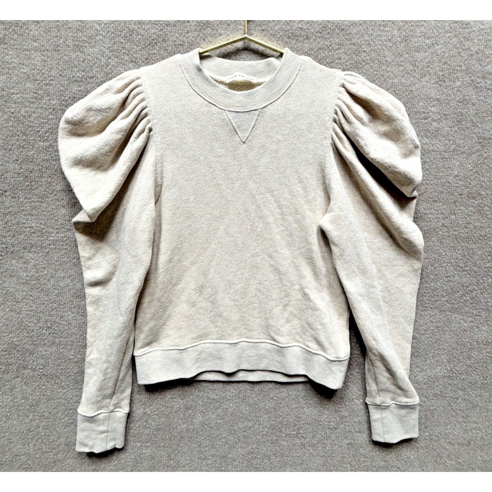 Ulla Johnson Philo Puff Sleeve Sweater Crewneck Sweatshirt Women Small Beige EUC